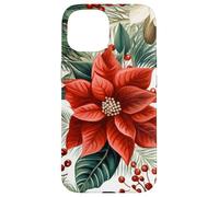 Cute Christmas Poinsettia Red Flower White Floral Winter Carcasa para iPhone 15