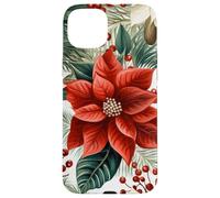 Cute Christmas Poinsettia Red Flower White Floral Winter Carcasa para iPhone 15 Plus
