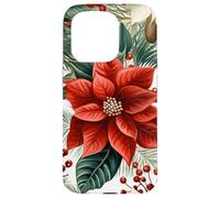 Cute Christmas Poinsettia Red Flower White Floral Winter Carcasa para iPhone 15 Pro