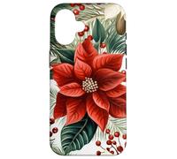 Cute Christmas Poinsettia Red Flower White Floral Winter Carcasa para iPhone 16