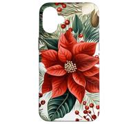 Cute Christmas Poinsettia Red Flower White Floral Winter Carcasa para iPhone 16 Plus