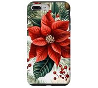 Cute Christmas Poinsettia Red Flower White Floral Winter Carcasa para iPhone 7 Plus/8 Plus