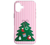 Cute Christmas Tree with Bow Aesthetic Pink Striped Girls Carcasa para iPhone 16 Plus