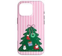 Cute Christmas Tree with Bow Aesthetic Pink Striped Girls Carcasa para iPhone 16 Pro