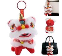 Cute Cloak Lion Dance Keychain,Funny Traditional Lion Dance Plush Keychains,2026 Year of The Horse Chinese Style Bag Pendant (Red)