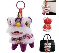 Cute Cloak Lion Dance Keychain,Funny Traditional Lion Dance Plush Keychains,2026 Year of The Horse Chinese Style Bag Pendant (Purple)