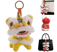 Cute Cloak Lion Dance Keychain,Funny Traditional Lion Dance Plush Keychains,2026 Year of The Horse Chinese Style Bag Pendant (Yellow)