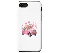 Cute Cockapoo Doodle Dogs in Pink Car Heart Valentines Day Carcasa para iPhone SE (2020) / 7/8