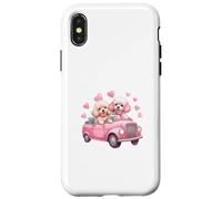Cute Cockapoo Doodle Dogs in Pink Car Heart Valentines Day Carcasa para iPhone X/XS
