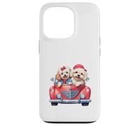 Cute Cockapoo Doodle Dogs in Red Car Heart Valentines Day Carcasa para iPhone 13 Pro