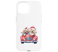 Cute Cockapoo Doodle Dogs in Red Car Heart Valentines Day Carcasa para iPhone 15