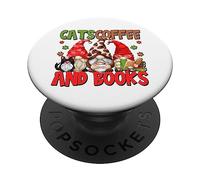 Cute Coffee Lover Cat Mom and Dad Cats Coffee and Books PopSockets PopGrip Adhesivo