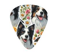 Cute-Collie-Dogs-Floral - Paquete de 12 púas de guitarra con 3 grosores y caja de almacenamiento, púas ABS para guitarristas de bajo eléctrico