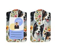 Cute-Collie-Dogs-Soporte de piel sintética floral con cordón, soporte vertical para insignia de nombre para Ofiice