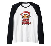 Cute Comic Christmas Tiger | Fiesta de Navidad Camiseta Manga Raglan