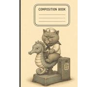 Cute Composition Book | 200 Page College Ruled Notebook | Adorable Angry Cat | Nautical and Vintage Themed Notebook | School Notebook