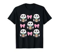 Cute Coquette Panda Pink Bows Drinking Boba Bubble Tea Camiseta