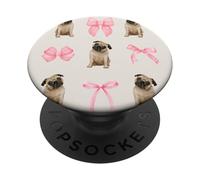 Cute Coquette Pug Pink Bows for Dog Lovers & Pug Owners PopSockets PopGrip Adhesivo