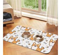 Cute Corgi Dog and Bone Pattern,Waterproof Pet Feeding Mat,PU Leather Placemats for Cat Dog Water Bowl,Food Mats,40x60cm