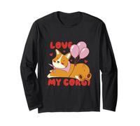Cute Corgi Dog Lover Design with Balloons and Hearts Manga Larga