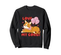 Cute Corgi Dog Lover Design with Balloons and Hearts Sudadera