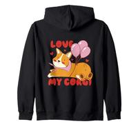 Cute Corgi Dog Lover Design with Balloons and Hearts Sudadera con Capucha