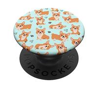 Cute Corgi Dog with Paws Lover in Aqua Turquoise Pattern PopSockets PopGrip Adhesivo
