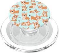 Cute Corgi Dog with Paws Lover in Aqua Turquoise Pattern PopSockets PopGrip para MagSafe