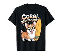 Cute Corgi Surfing Beach Waves Summer Vibes Funny Dog Camiseta