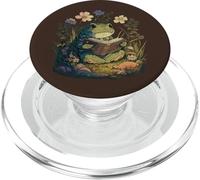 Cute Cottagecore Aesthetic Frog Book Reading Lover Librarian PopSockets PopGrip para MagSafe