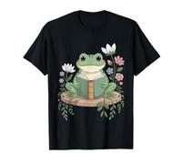 Cute Cottagecore Frog Reading Book Kawaii Nature Style Camiseta