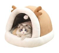 Cute Covered Cat Bed | Deer Cat House Pet Cave Bed | Non-Slip Plush Nest Furniture for Kitten, Small Dog | Cozy Calming Sleeping House Beds for Indoor Outdoor Use in Apartment, Bedroom, Living Room