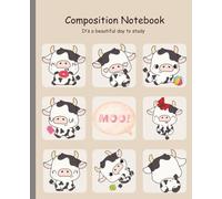 Cute Cow Composition Notebook - Kawaii Animal Journal for Writing, School, and Study Notes: Aesthetic Notebook Gift for Girls, Students & Cow Lovers (7.5x9.25”, 100 Pages, Wide Ruled)