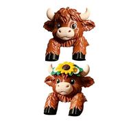 Cute Cow Figurine | Safe And Sturdy Material | 8cm | 2-Piece Farm Animal Car Console Statues | Bull Miniature Dashboard Ornament | Playful Bovine Tabletop Sculpture | For Home Living Room Bedroom