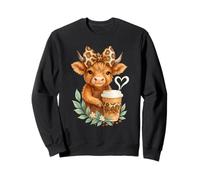 Cute Cow Holding Coffee Highland Cow with Leopard Bow Sudadera