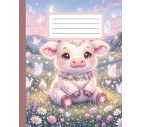 Cute Cow in meadow with flowers Composition Notebook - Wide Ruled excellent back to school or Work gift for girls, teenagers & adults | School Supplies