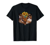 Cute Cow Print Decor Sunflower Country Boho Western Bull Camiseta