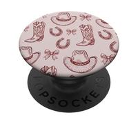 Cute Cowgirl Western Boots Hats Country Burgundy and Pink PopSockets PopGrip Adhesivo