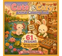 Cute & Cozy Animal Coloring Book: 61 Adorable Baby Animal Adventures with Cafés, Picnics, Baking, Gardens, Winter Scenes & More | Single-Sided Designs with Blank Backs for Kids, Teens & Adults