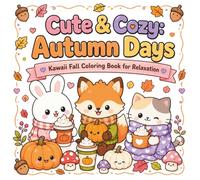 Cute & Cozy Autumn Days Coloring Book for Adults and Kids: Adorable Kawaii Animals, Fall Vibes, Relaxing Stress Relief Coloring Pages
