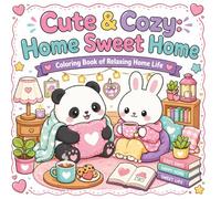 Cute & Cozy Home Sweet Home Coloring Book for Adults and Kids:: Adorable Kawaii Animals in Relaxing Home Scenes, Hygge Home Life Coloring Pages for Stress Relief