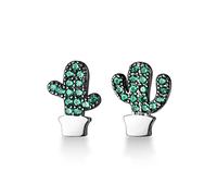 Cute Creative Cubic Zircon Dark Green Cactus Girl Plant Exquisite Jewelry High-End Earrings