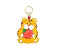 Cute Creative Unisex Boy Girl Kawai Smiling Happy Lucky Fortune Rich Yellow Tiger Pu Leather Pendant Keychain Key-chains Keyrings Valentine Gift
