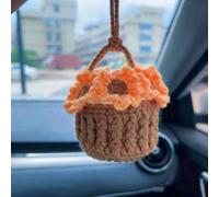 Cute Crochet Hanging Plant for Car Mirror,Handmade Boho Car Mirror Hanging Accessories,Knitted Plant Cars Mirrors Hanger,Interior Aesthetic Decor Auto Vehicel Ornament (Orange)
