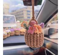 Cute Crochet Hanging Plant for Car Mirror,Handmade Boho Car Mirror Hanging Accessories,Knitted Plant Cars Mirrors Hanger,Interior Aesthetic Decor Auto Vehicel Ornament (Multicoloured)
