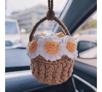 Cute Crochet Hanging Plant for Car Mirror,Handmade Boho Car Mirror Hanging Accessories,Knitted Plant Cars Mirrors Hanger,Interior Aesthetic Decor Auto Vehicel Ornament (Orange White)