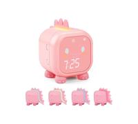 Cute digital dinosaur alarm clock for girls, night light and snooze function with music, time and indoor temperature (pink)