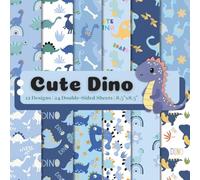 Cute Dino Scrapbook Paper Craft Pad: 12 Blue Dinosaur Designs, 24 Double-Sided Sheets Printed on 8.5"x8.5" Size Paper With Premium Color. Great for ... Decoupage, Collage, DIY School Project Etc
