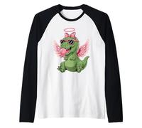 Cute Dinosaur Angel Valentine's Day Gum Love Camiseta Manga Raglan