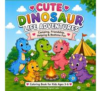 Cute Dinosaur Life Adventures Coloring Book: Camping, Friendship & Bedtime Stories for Kids Ages 3-6